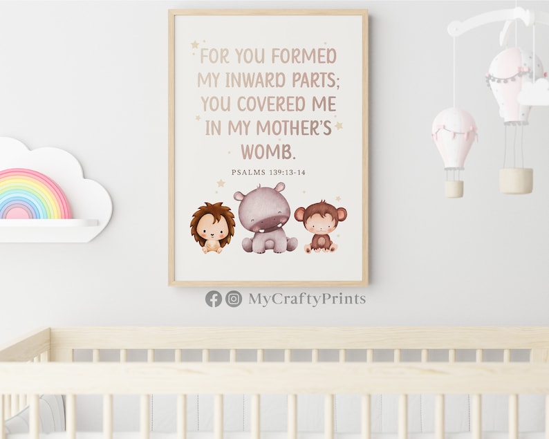 PSALMS 139:13-14, Baby Shower Gift, Nursery Decor Girl and Boy, Kids Room Decor Prints FEAT02 CHR39 image 3