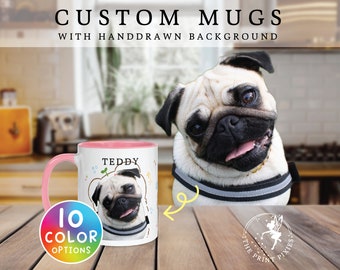 Tazza con testo e immagine personalizzata, pittura commemorativa personalizzata per cani, regalo commemorativo per animali domestici per cani con immagine / MG10020, colore tazza personalizzata da 11 once all'interno