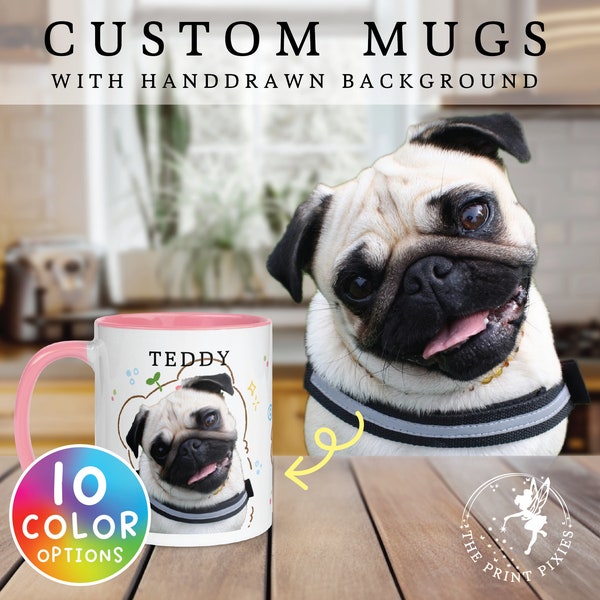 Taza personalizada con texto e imagen, pintura conmemorativa de perro personalizada, regalo conmemorativo de mascota para perro con foto/MG10020, taza personalizada de 11 oz en color en el interior