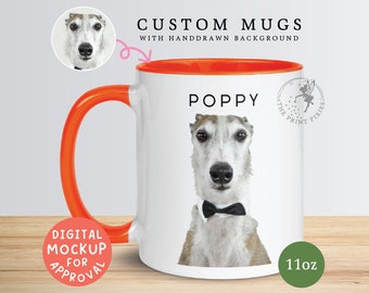 Niedliche Kaffeetassen Hundemutter, individuelles Haustierporträt, individuelles Hundemama Geschenk | MG10010, 11 Unzen Individuelle Tasse Farbe Innen