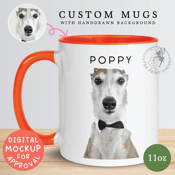 Cute Coffee Mugs Dog Mom, Custom Family Pet Portrait, Custom Dog Mom Gift | MG10010, 11oz Custom Mug Color Inside