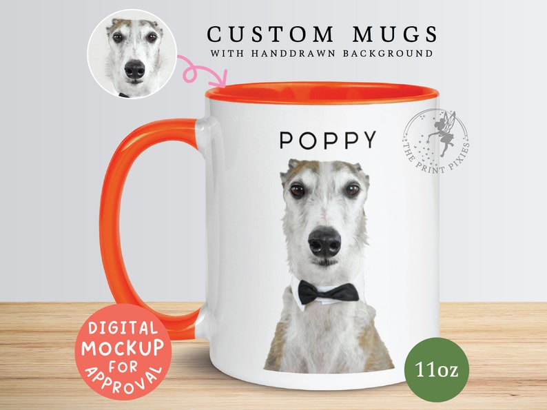 Cute Coffee Mugs Dog Mom, Custom Family Pet Portrait, Custom Dog Mom Gift MG10010, 11oz Custom Mug Color Inside image 1