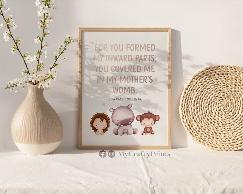 PSALMS 139:13-14, Baby Shower Gift, Nursery Decor Girl and Boy, Kids Room Decor Prints FEAT02 CHR39 image 2