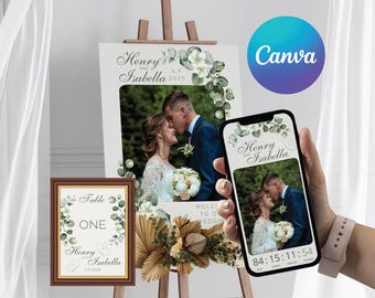 Benutzerdefinierte digitale Hochzeitseinladungsvorlage bearbeitbare Canva QR-Code-Download druckbare Antwortkarten-Bundle-Website Invite Table, DIG10101