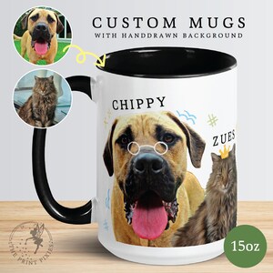 Mug à café personnalisé avec photo, plusieurs portraits d'animal de compagnie personnalisés, cadeaux personnalisables à la mémoire de chien MG10031, Mug personnalisé de 15 oz, couleur à l'intérieur image 2