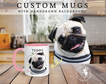 Custom Text And Image Mug, Custom Dog Memorial Painting, Pet Memorial Gift For Dog With Pic | MG10020, 11oz Custom Mug Color Inside