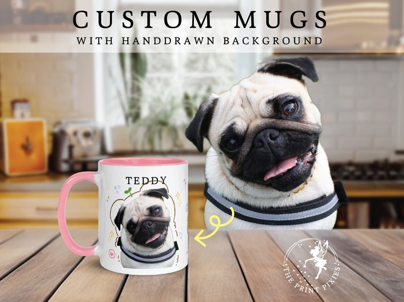 Custom Text And Image Mug, Custom Dog Memorial Painting, Pet Memorial Gift For Dog With Pic MG10020, 11oz Custom Mug Color Inside zdjęcie 2