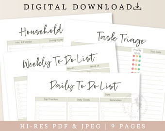 Bundle, Daily  Checklist, Weekly To Do Checklist Template, Yearly Task Planner Digital , Spring Cleaning Printable