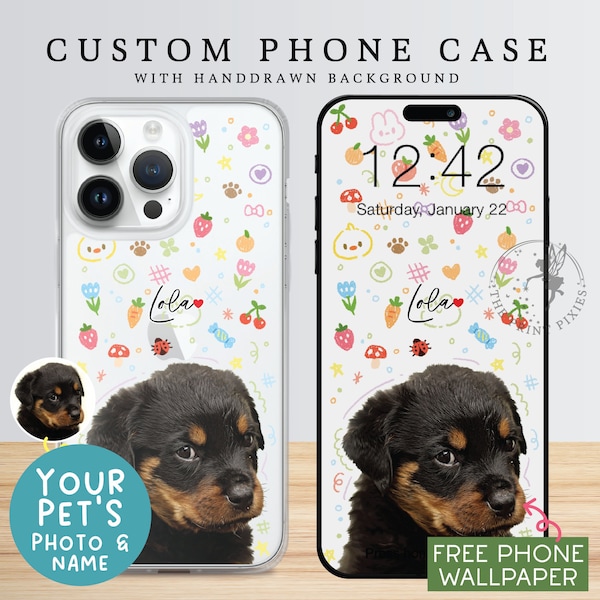 Coque de portable kawaii, coque pour iPhone 13 Pro, coque pour iPhone 12 Pro, coque de portable personnalisée, coque iPhone 11 | PC10104, étui transparent avec 1 photo d'animal de compagnie