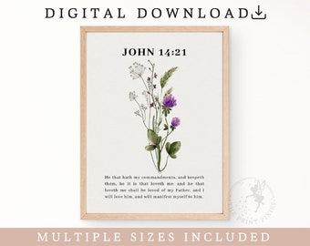 John 14:21, Flower Market Poster Set, Flowers Wall Art Print, Christian Decor For Home | FEAT02 CHR29