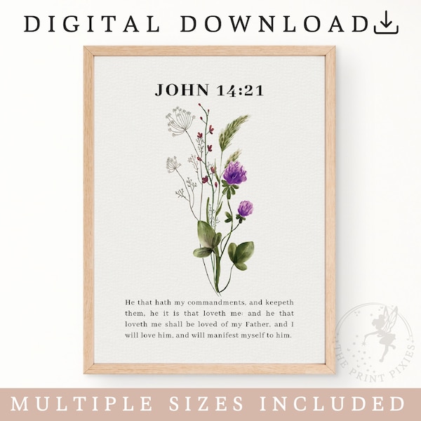 John 14:21, Flower Market Poster Set, Flowers Wall Art Print, Christian Decor For Home | FEAT02 CHR29