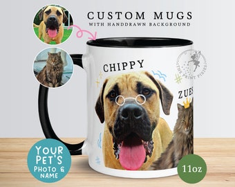 Taza de café de cerámica linda, pintura de perro personalizada a partir de una foto, regalo para cuidador de mascotas / MG10013, taza personalizada de 11 oz con color en el interior