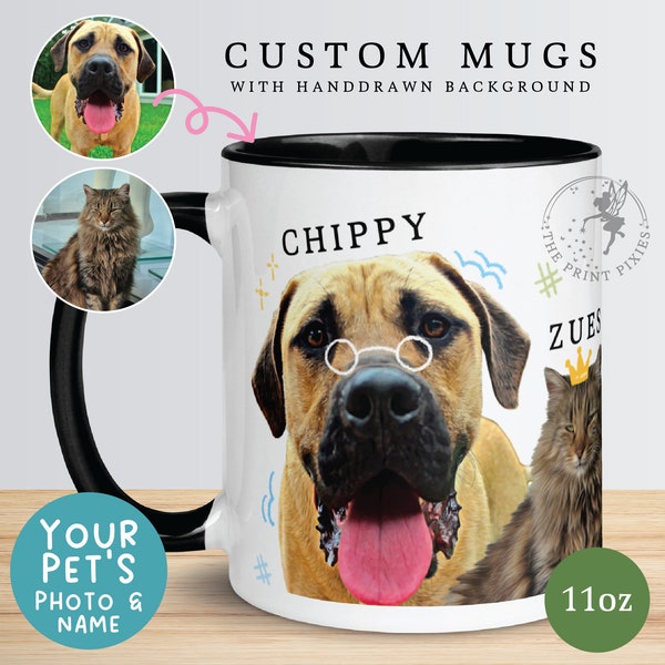 Tasse à café en céramique Mignonne, peinture chien personnalisée à partir d'une photo, cadeau pour garde d'animaux | MG10013, Mug personnalisé de 11 oz, couleur à l'intérieur