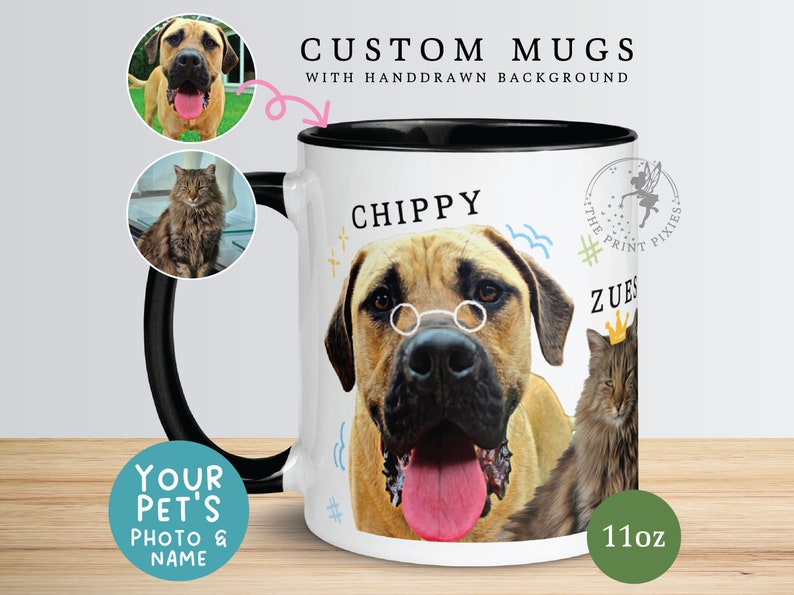 Ceramic Coffee Mug Cute, Custom Dog Painting From Photo, Gift For Pet Sitter MG10013, 11oz Custom Mug Color Inside image 1