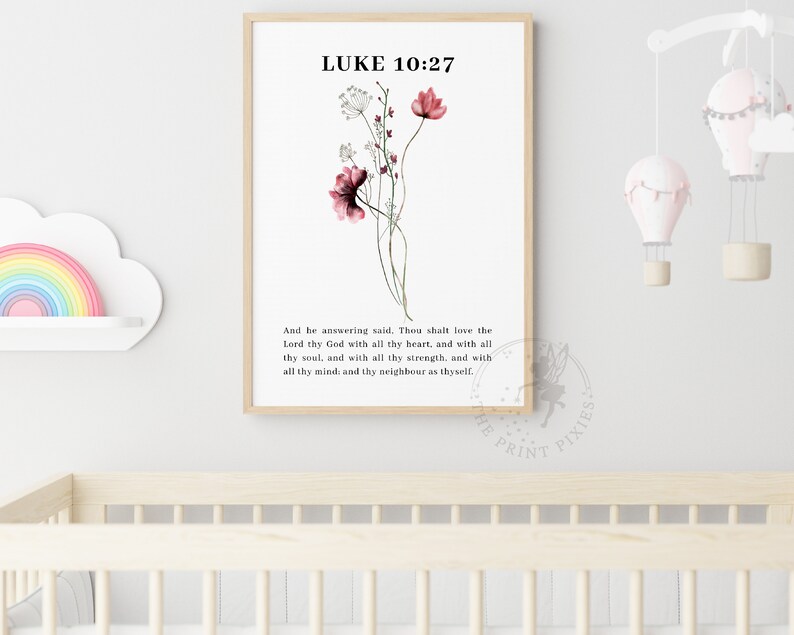 Luke 10:27, Flower Market Print Set, Flower Wall Art Digital Download, Christian Home Decor Gift FEAT02 CHR30 zdjęcie 2