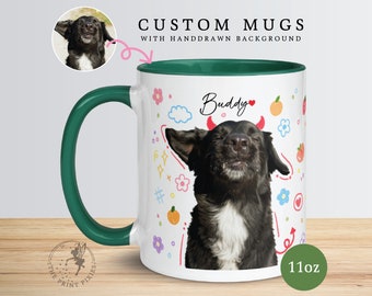 Taza personalizada para mamá de perro, retrato de animal a partir de una foto, ideas de regalos de cumpleaños para perros / MG10002, taza personalizada de 11 oz con color en el interior