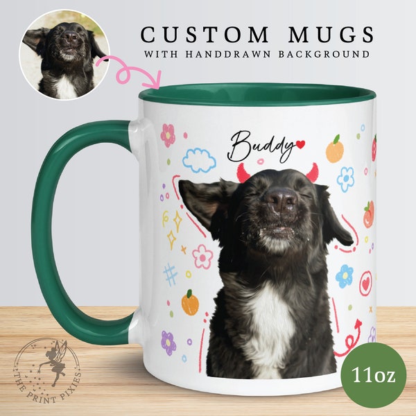 Tazza mamma cane personalizzabile, ritratto di animale da foto, idee regalo per compleanno cane / MG10002, colore tazza personalizzata da 11 once all'interno