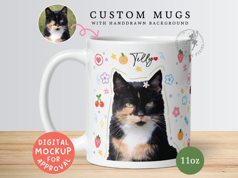 Black Cat Coffee Mug Funny, Cat Lovers Coffee Mug, Personalized Cat Lover Gifts MG10048, 11oz Custom White Glossy Mug zdjęcie 1