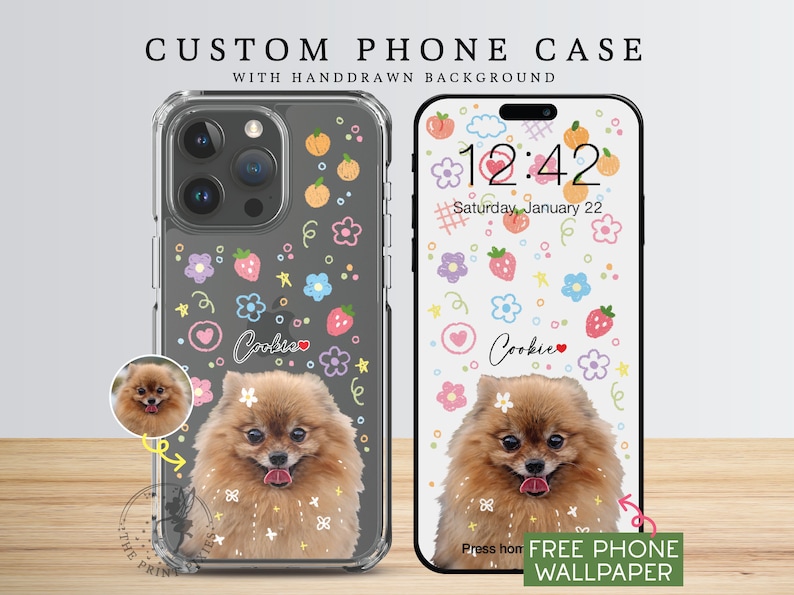 iPhone 13 Mini-hoesje, iPhone 14 Pro-hoesje, aangepast telefoonhoesje, iPhone 15 Pro-hoesje, schattig telefoonhoesje PC10108, doorzichtig hoesje met 1 huisdierfoto afbeelding 2