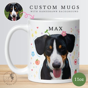 Blue And White Ceramic Coffee Mug, Custom Pet Portrait From Photo, Pet Gifts For Dogs Birthday MG10045, 11oz Custom White Glossy Mug zdjęcie 2