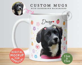 Gepersonaliseerde koffiemok met hond, hond minnaar cadeau, hond eigenaar cadeau, koffie minnaar mok, hond verlies sympathie cadeau | MG10104, Witte mok met 1 dierenfoto