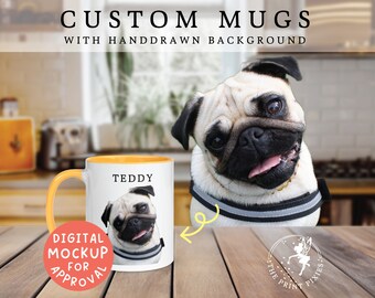 Accent Coffee Mug 11 oz, Dog Remembrance Portrait, Dog Death Anniversary Gift | MG10018, 11oz Custom Mug Color Inside