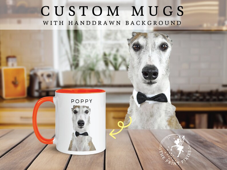 Mugs personnalisés avec animal de compagnie, portrait d'animal personnalisé, cadeaux parfaits pour propriétaires de chien MG10021, Mug personnalisé de 11 oz, couleur à l'intérieur image 2