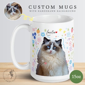 Custom Cat Mom Mug, Pet Portrait From Photo Cat, Customizable Cat Mom Gifts MG10051, 15oz Custom White Glossy Mug image 2