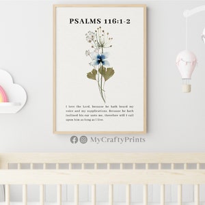 Psalms 116:1-2, Christian Posters Aesthetic, Floral Wall Art Set Of 3, Christian Art Prints Download FEAT02 CHR25 zdjęcie 3