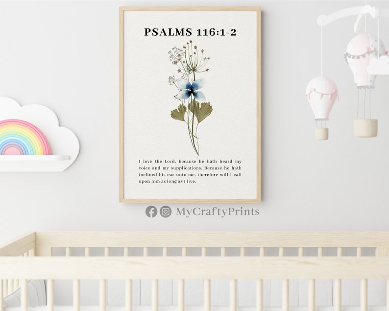 Psalms 116:1-2, Christian Posters Aesthetic, Floral Wall Art Set Of 3, Christian Art Prints Download FEAT02 CHR25 zdjęcie 3