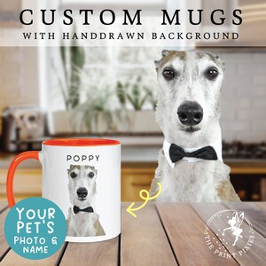 Mugs personnalisés avec animal de compagnie, portrait d'animal personnalisé, cadeaux parfaits pour propriétaires de chien MG10021, Mug personnalisé de 11 oz, couleur à l'intérieur image 1