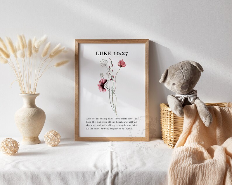 Luke 10:27, Flower Market Print Set, Flower Wall Art Digital Download, Christian Home Decor Gift FEAT02 CHR30 zdjęcie 3