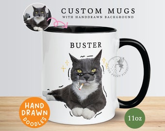 Koffiemok met kat, kattencadeaus voor kattenliefhebbers, kattenmoedercadeaus, keramische mok gepersonaliseerd, koffiemok cadeau-ideeën | MG10107 11oz kleurenmok 1 huisdier