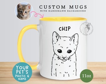 Gepersonaliseerde kattenmok, cadeaus met kattenthema, grappige cadeaumok, leuke esthetische mokken, koffiemokken 11 oz | MG10111, 11oz kleurenmok met 1 dierenfoto