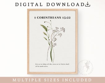 1 Corinthians 15:22, Inspirational Quotes Poster, Flower Art Décor, Christian Wall Decor Living Room | FEAT02 CHR12