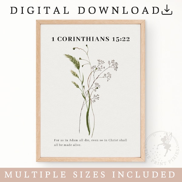 1 Corinthians 15:22, Inspirational Quotes Poster, Flower Art Décor, Christian Wall Decor Living Room | FEAT02 CHR12