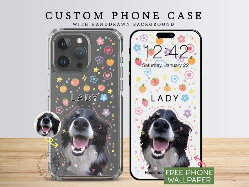 Kawaii Phone Case, iPhone 13 Pro Case, Aesthetic Phone Case, Cute Phone Case, iPhone 12 Pro Case PC10101, Clear Case with 1 Pet Photo image 2