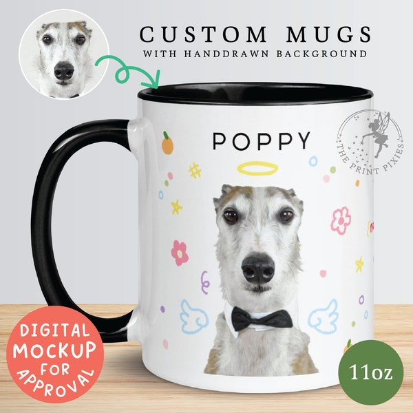 Customizable Mug With Picture, Custom Dog Portrait From Photo, Custom Pet Gifts For Owners | MG10014, 11oz Custom Mug Color Inside