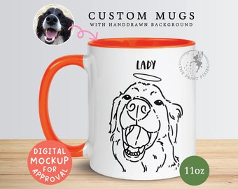 Tazas de café personalizadas, regalo para dueños de perros mamá perro, imagen de taza personalizada, regalo de condolencia por la pérdida de perro / MG10105 Taza de color de 11 oz con 1 mascota