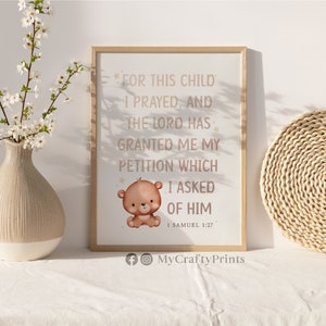 1 SAMUEL 1:27, Home Decor Wall Art, Nursery Sign Quote, Inspirational Quotes Wall Art, Baptism Gift boy, Baptism Gift FEAT02 CHR34 image 2