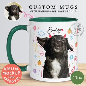 Dog Mom Mug Personalize, Animal Portrait From Photo, Dog Birthday Gift Ideas MG10002, 11oz Custom Mug Color Inside zdjęcie 1