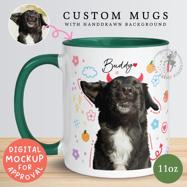 Dog Mom Mug Personalize, Animal Portrait From Photo, Dog Birthday Gift Ideas | MG10002, 11oz Custom Mug Color Inside