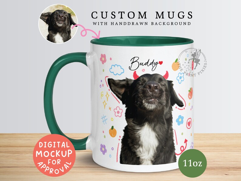 Dog Mom Mug Personalize, Animal Portrait From Photo, Dog Birthday Gift Ideas MG10002, 11oz Custom Mug Color Inside zdjęcie 1