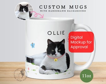 Custom Cat Memorial Mug, Cat Loss Sympathy, Lost Pet Memorial Gift Cat | MG10047, 11oz Custom White Glossy Mug