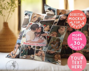 Personalized Custom Romantic Couple Throw Pillow, Square Photo Picture Collage Portrait, Unique Him Her Girly Birthday Gift, PCI45114 PilD01