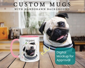 Custom Text And Image Mug, Custom Dog Memorial Painting, Pet Memorial Gift For Dog With Pic | MG10020, 11oz Custom Mug Color Inside