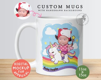Personalized Coffee Mug For Mom,White Ceramic Coffee Mugs,Photo Gifts For Family,Design Your Own Mug | BM10115,Unicorn Mug White,1 Baby Face