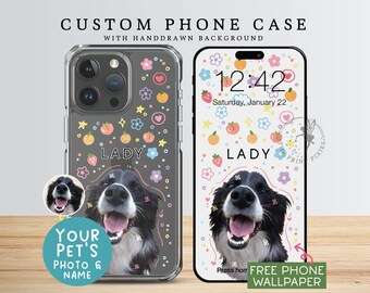 Coque de portable kawaii, coque pour iPhone 13 Pro, coque de portable esthétique, jolie coque de portable, coque pour iPhone 12 Pro | PC10101, étui transparent avec 1 photo d'animal de compagnie