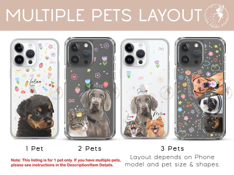 three iphone cases with dogs and cats on them