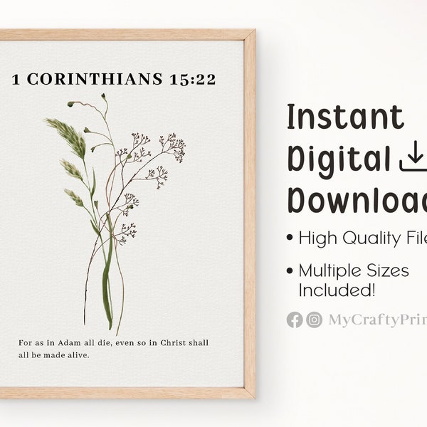 1 Corinthians 15:22, Inspirational Quotes Poster, Flower Art Décor, Christian Wall Decor Living Room | FEAT02 CHR12